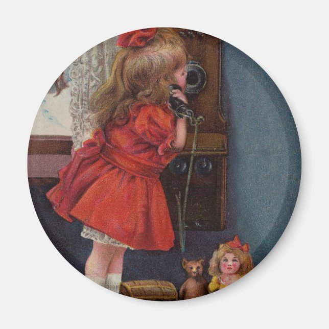 Imán Teléfono Antiguo de Niña de Navidad (Frente)