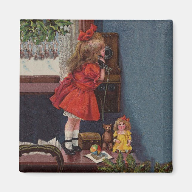 Imán Teléfono Antiguo Niña de Navidad (Frente)