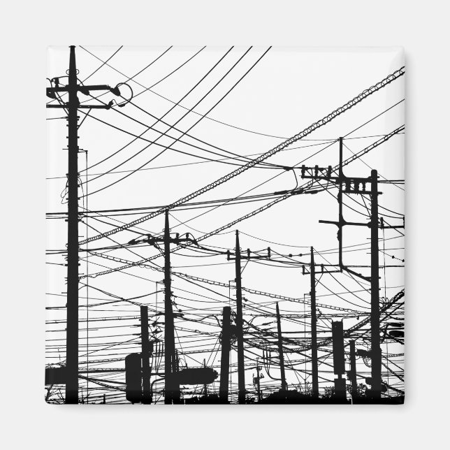 Imán Teléfono antiguo y líneas de alimentación (Frente)