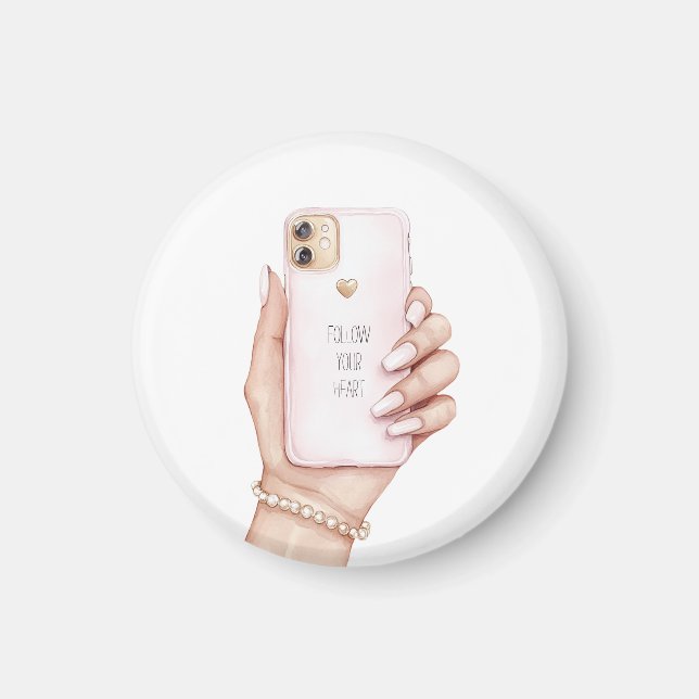 Imán Teléfono de mano uñas rosa chic (Frente)