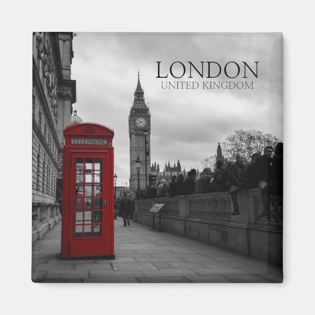 Imán Teléfono rojo en Londres, Reino Unido (Frente)