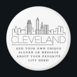 Imán Tema de Cleveland | Mensaje o lema de la ciudad Pe<br><div class="desc">Un imán único que representa la hermosa ciudad de Cleveland,  Ohio. Este llavero presenta un estilizado ilustracion del paisaje único de la ciudad con su nombre bajo. Debajo del nombre de la ciudad hay un lugar para tu lema único o declaración sobre tu ciudad favorita.</div>