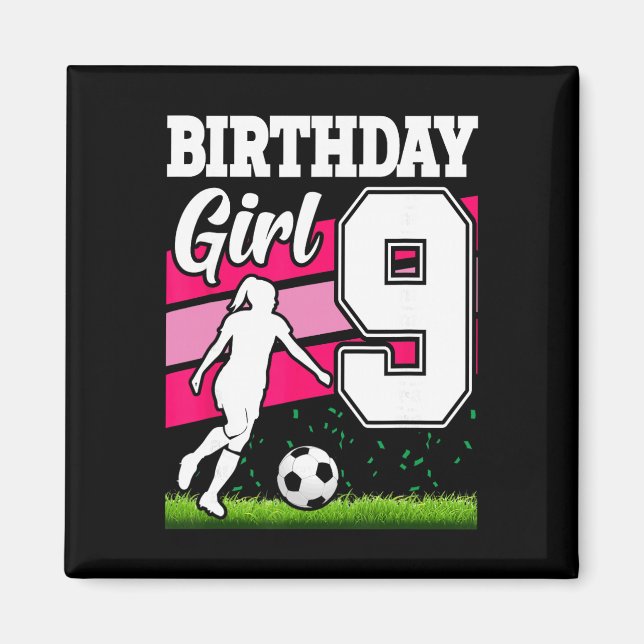 Imán Tema de fiesta de cumpleaños de fútbol para niña d (Frente)