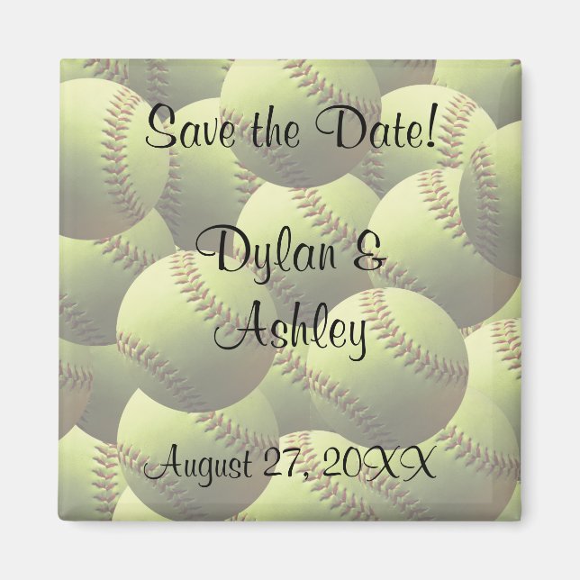 Imán Tema del Boda Deportivo Softball Save the Date! (Frente)