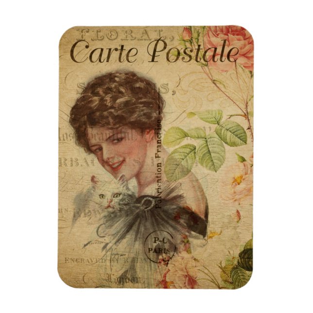 Imán Tema del gato de época | Carte Postale | Dama de g (Vertical)