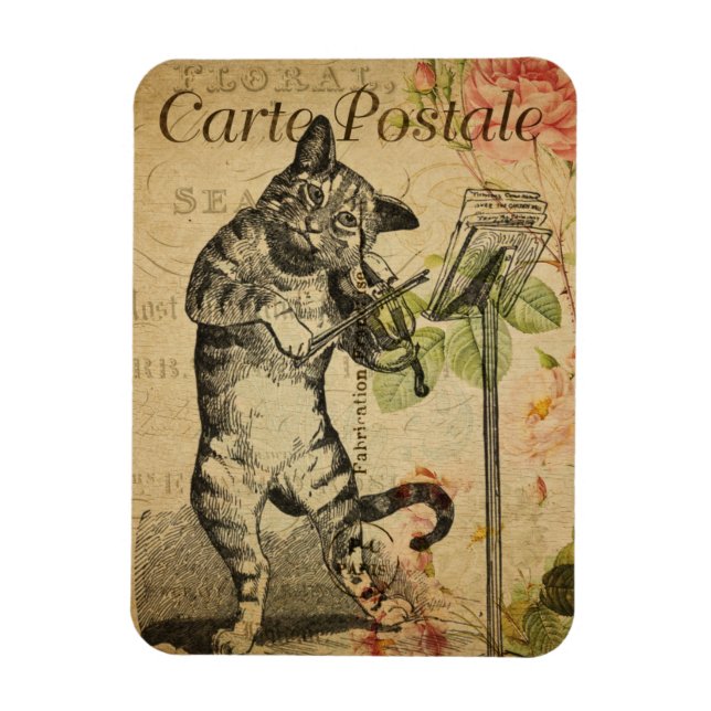 Imán Tema del gato de época | Carte Postale | Gato y pi (Vertical)