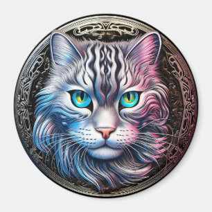 Imán Tema metálico de Cat Face Silvery