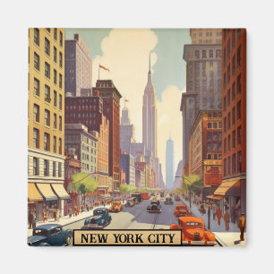 Imán Tema Retro de Viaje de Nueva York Antiguo