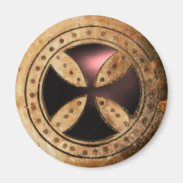 Imán TEMPLAR ANTIGUO Gema de Onyx negro CRUZ (Frente)