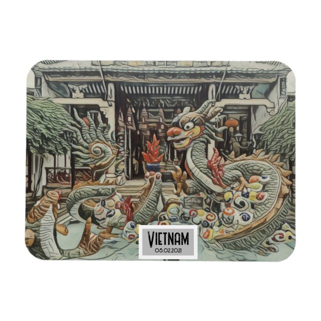 Imán Templo de Dragón de Vietnam, fecha de Personalizab (Horizontal)