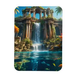 Imán Templo Tropical Waterfall Lake of Fish