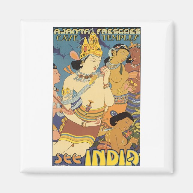 Imán Templos cueva, ver afiche de viaje de India (Frente)