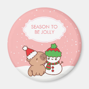 Imán Temporada De Capibara Y Snowman Para Ser Feliz Nav