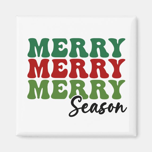 Imán Temporada de merry Merry - Arte de vacaciones retr (Frente)