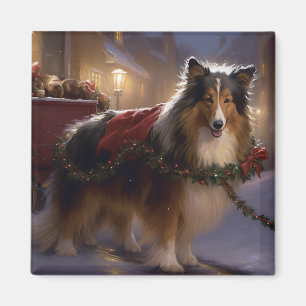 Imán Temporada festiva de los Navidades de Sheepdog de