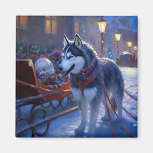 Imán Temporada festiva de los Navidades Husky siberiano
