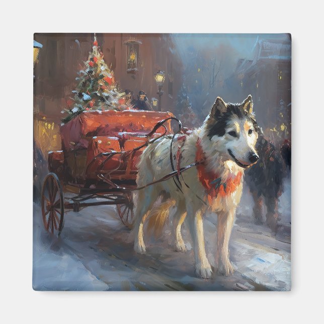 Imán Temporada festiva de los Navidades malamutes de Al (Frente)