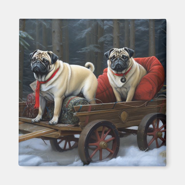 Imán Temporada festiva de los Navidades Pug (Frente)