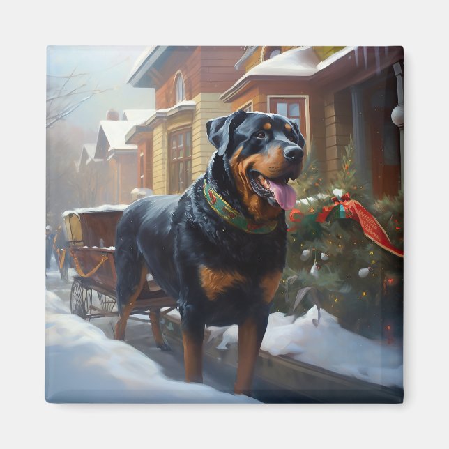 Imán Temporada festiva de los Navidades Rottweiler (Frente)
