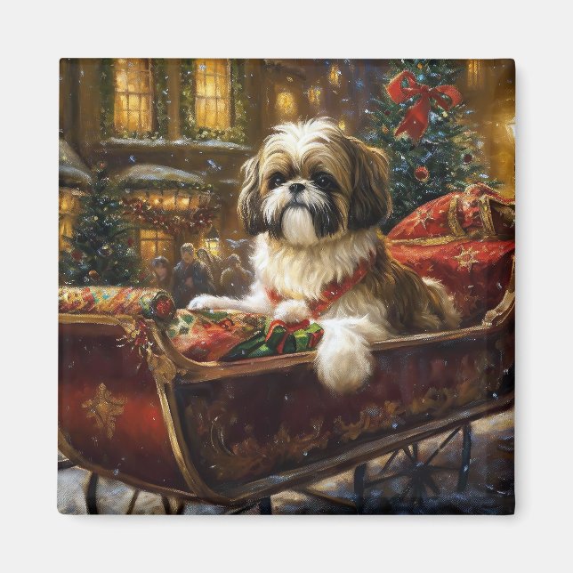 Imán Temporada festiva de los Navidades Shih Tzu (Frente)