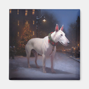 Imán Temporada festiva de Navidad del Bull Terrier