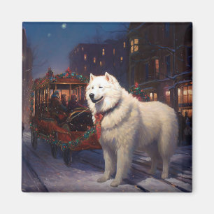 Imán Temporada Festiva de Navidad Samoyedo