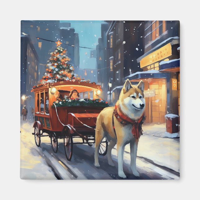 Imán Temporada festiva de Navidades Akita (Frente)