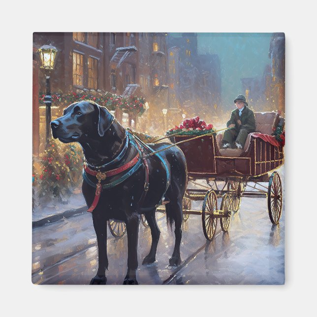 Imán Temporada festiva de Navidades de Labrador Negro (Frente)