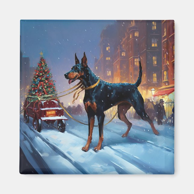 Imán Temporada festiva de Navidades Doberman (Frente)