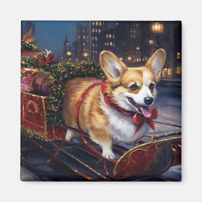 Imán Temporada Navideña del Corgi (Frente)