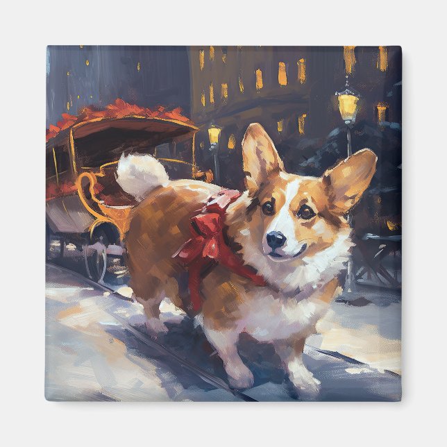 Imán Temporada Navideña del Corgi (Frente)
