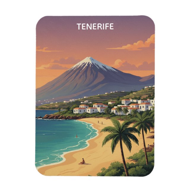 Imán Tenerife Mount Teide Canary Island Retro Travel (Vertical)