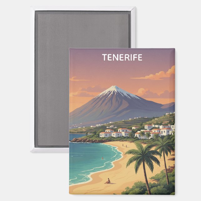 Imán Tenerife Mount Teide Isla Canarias Viaje Retro (Anverso/Reverso)