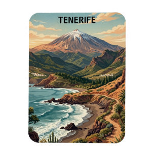 Imán Tenerife Retro Travel Vintage Montaña Teide & Play