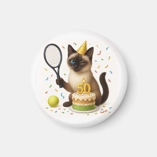 Imán Tenis 50 años para los amantes del gato (Frente)