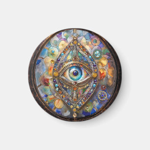 Imán Tercer Ojo en Vidrio de Colores y Bronce