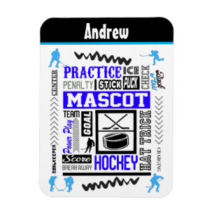 Imán Terminología de hockey masculino azul personalizad