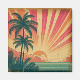 Imán Terraza tropical retro/vintage/puesta de sol hawai