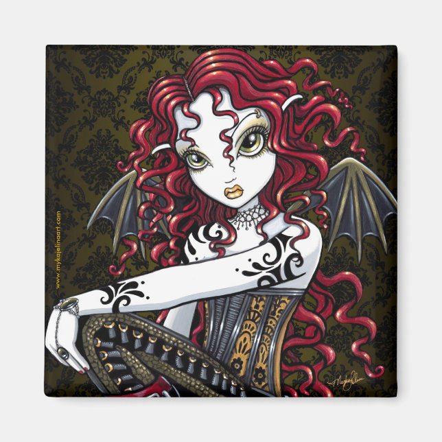 Imán "Terri" Gótico Rojo Rosa Tatto Fairy Art Magnet (Frente)