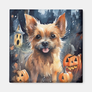 Imán Terrier australiano de Halloween con calabazas tem