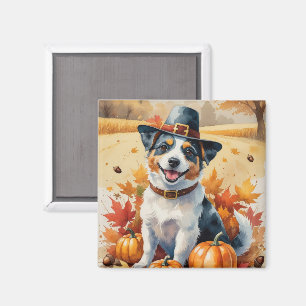 Imán Terrier Australiano Hojas de Otoño Arte de Acción