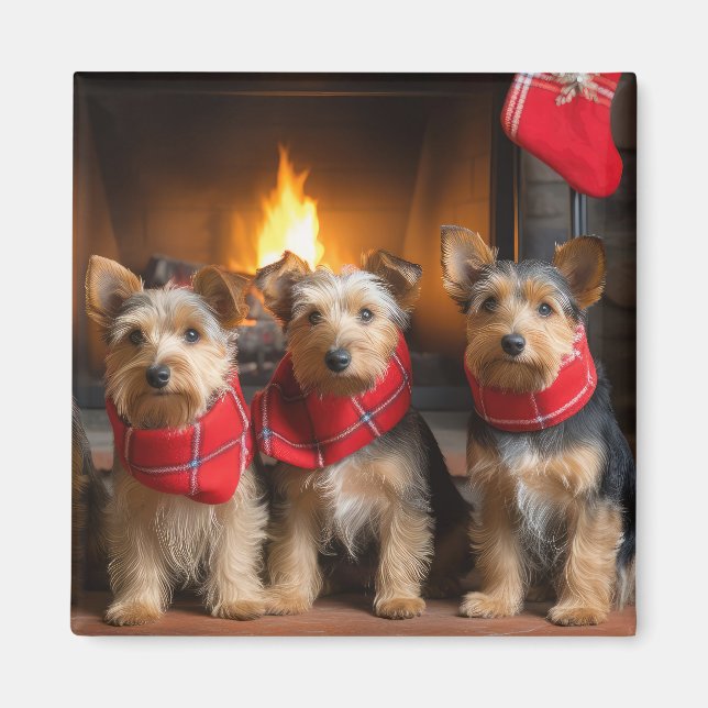 Imán Terrier Australiano junto a la Chimenea Navidad (Frente)