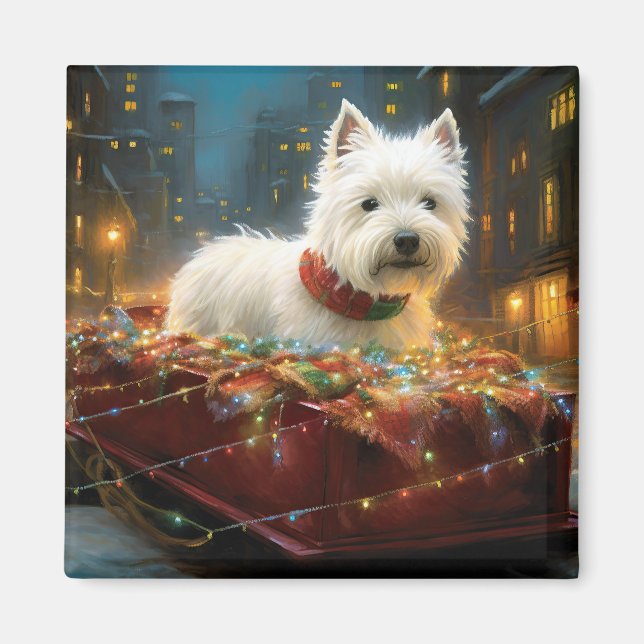 Imán Terrier Blanco de West Highland Navidad Festiva (Frente)