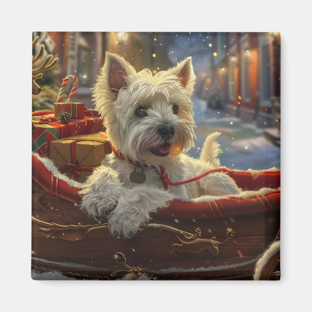Imán Terrier Blanco de West Highland Perro Navideño Fes (Frente)