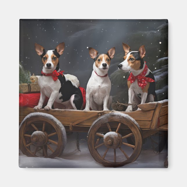 Imán Terrier de Rata Nieve Trineo Navidad Decoración (Frente)