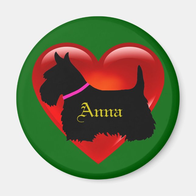 Imán Terrier escocés corazón rojo/amor Isla verde rosa (Frente)