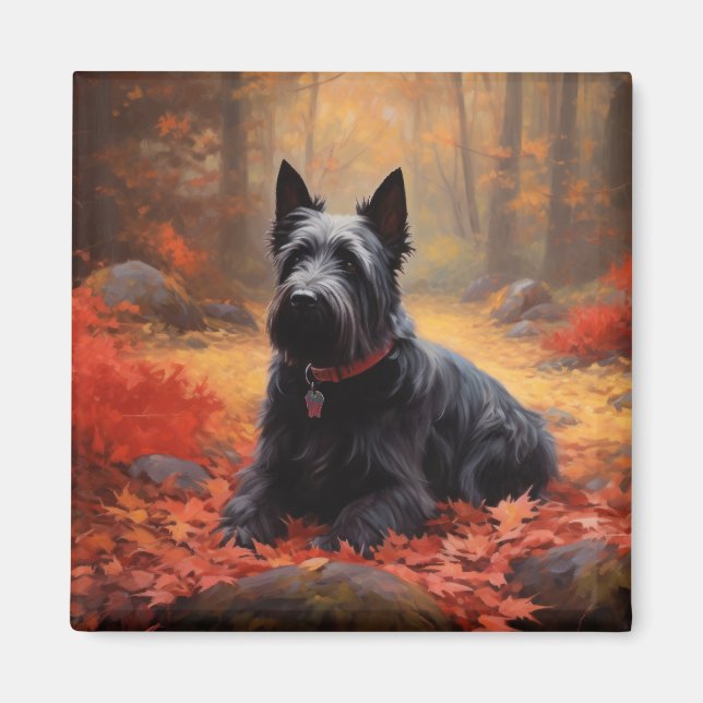 Imán Terrier Escocés en Otoño Hojas Caídas Inspiran (Frente)