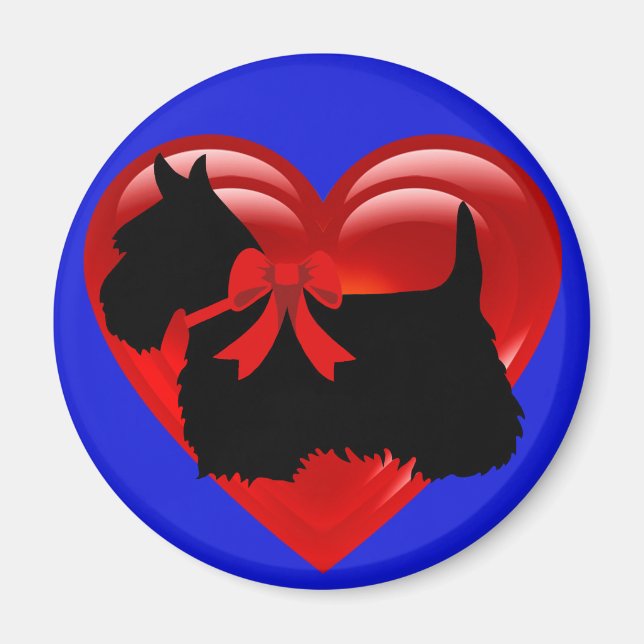 Imán Terrier escocés negro/blanco corazón/lazo rojo (Frente)