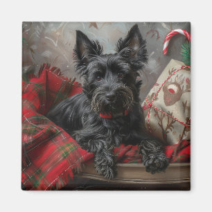 Imán Terrier Escocés Perro Navideño Festivo