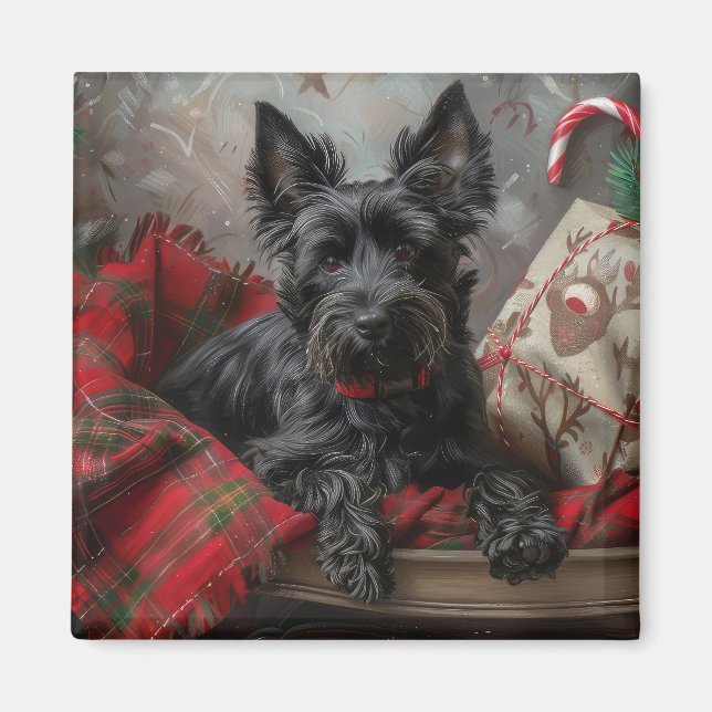 Imán Terrier Escocés Perro Navideño Festivo (Frente)